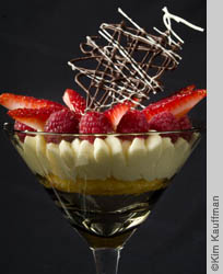 Strawberry chocolate dessert in glass 